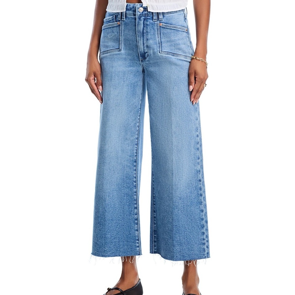 PAIGE medium blue Wide Leg Jeans with front patch pockets